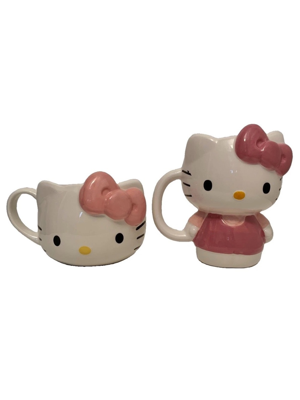 Hello Kitty 3D Figural Pottery Coffee Cup Mugs SET/2 NWT Kawaii Anime Manga
